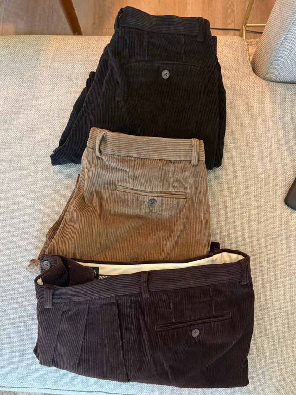Bundle Ralph Lauren Men's Corduroy Pants in Black, Tan, and Dark Brown 34W 29L